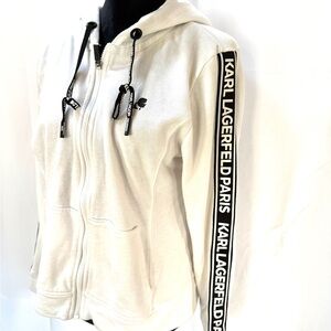 Karl Lagerfeld White Zip-Up Hoodie with Black Accents